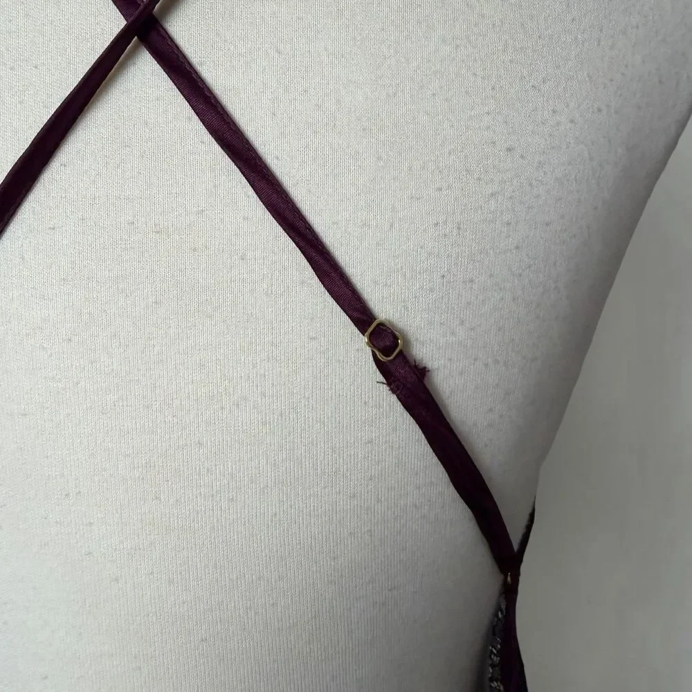 Victoria's Secret Burgundy Satin Lace Slip Dress Open Back Y2K Coquette Small